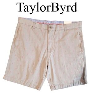 TailorByrd Collection Men Khaki Shorts Size 36 Pineapple Print Flat Front Casual